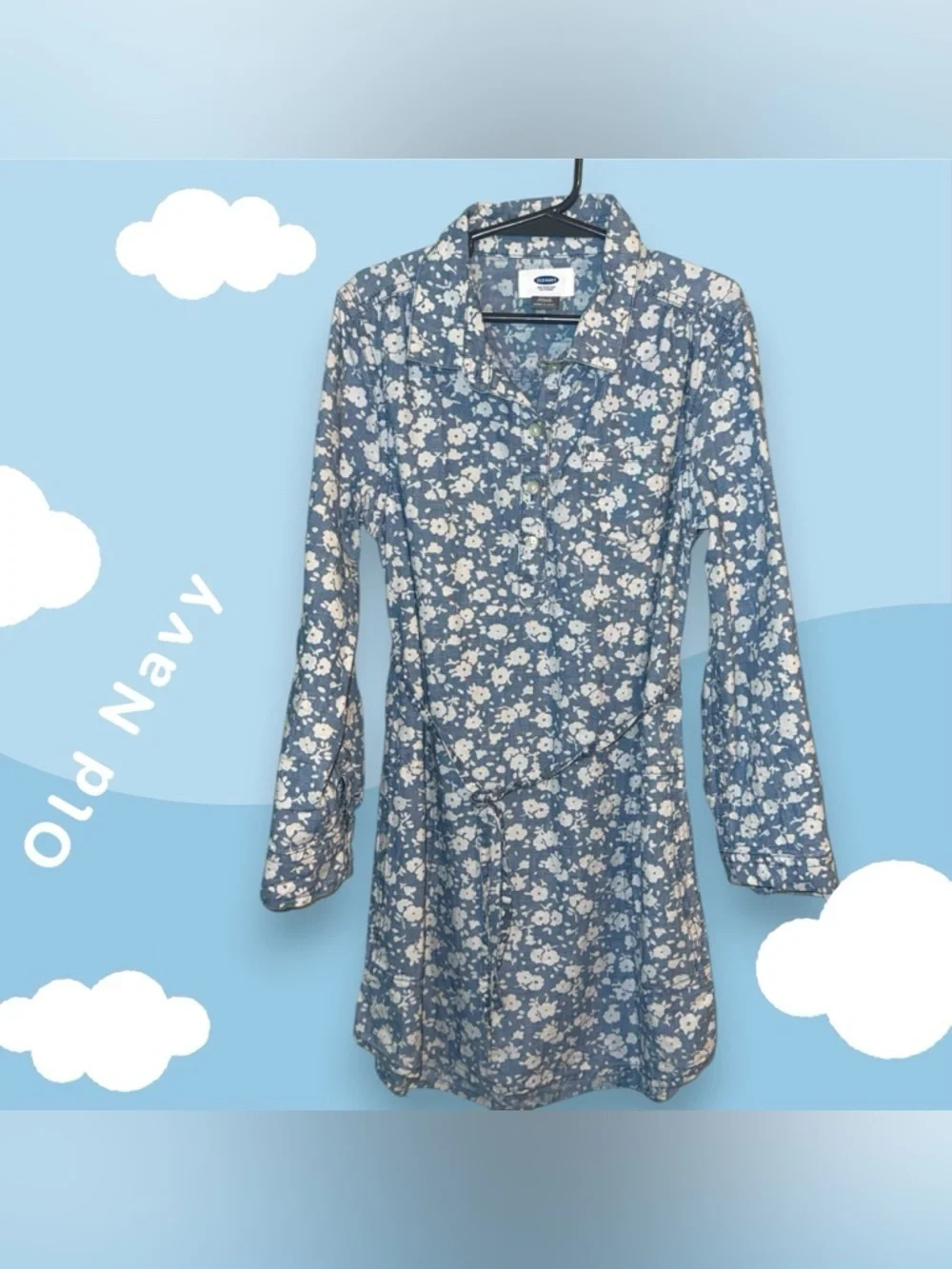 🌺Old Navy Blue Floral Button-Front Denim Dress